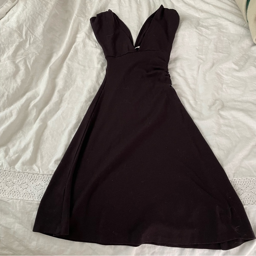 Diane von Furstenberg SZ 6 wool deep v neck dress 100% wool dark purple - Picture 4 of 6